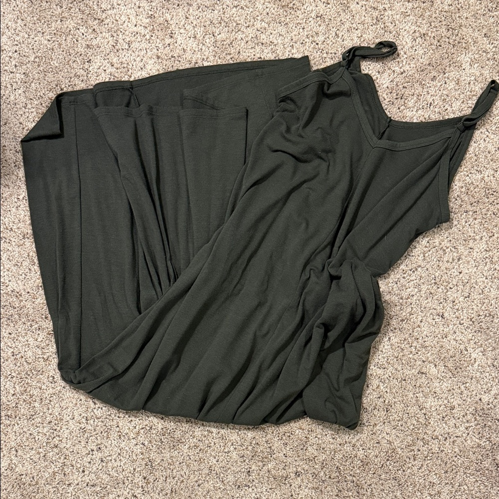 Sleeveless Maxi Dress in Dark Olive Green with pockets